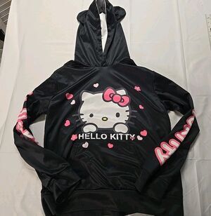 Black Hello Kitty Hoodie with Ears Adult Women S Kawaii Harajuku Style Anime